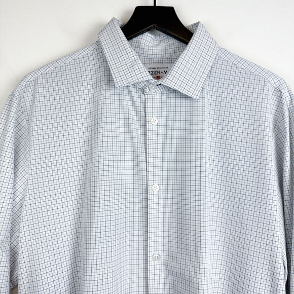 Mizzen+Main Leeward Collection Trim Fit White Blue Checks Button Shirt - 2XL XXL - Picture 3 of 9